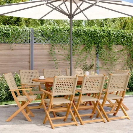 Sillas de jardín plegables 8 uds madera maciza y ratán PE beige by , Garden chairs - Ref: Foro24-3214564, Price: 504,99 €, Di...
