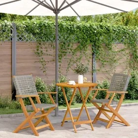 3-teiliges Bistro-Set aus grauem PE-Rattan und Massivholz von , Gartensets - Ref: Foro24-3281851, Preis: 192,11 €, Rabatt: %