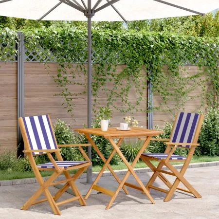 Juego de bistro de 3 piezas tela y madera maciza azul y blanco by , Garden sets - Ref: Foro24-3281885, Price: 176,97 €, Disco...