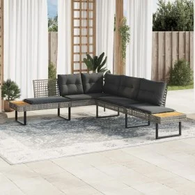 Sofá de jardín con cojines forma de L ratán PE gris y acacia by , Outdoor sofas - Ref: Foro24-365635, Price: 357,86 €, Discou...