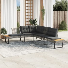 Sofá de jardín con cojines forma de L ratán PE gris y acacia by , Outdoor sofas - Ref: Foro24-365635, Price: 292,19 €, Discou...