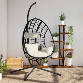 Silla colgante huevo con soporte ratán y acero beige by , Garden rockers - Ref: Foro24-4007411, Price: 298,68 €, Discount: %