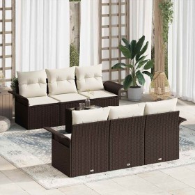 Conjunto de sofá de jardín 7 pcs Marrón Poliratán