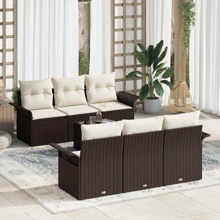 Conjunto de sofá de jardín 7 pcs Marrón Poliratán