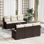 Conjunto de sofá de jardín 7 pcs Marrón Poliratán