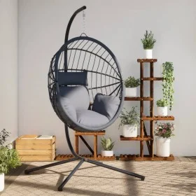 Silla colgante huevo con soporte ratán y acero gris by , Garden rockers - Ref: Foro24-4007407, Price: 220,10 €, Discount: %