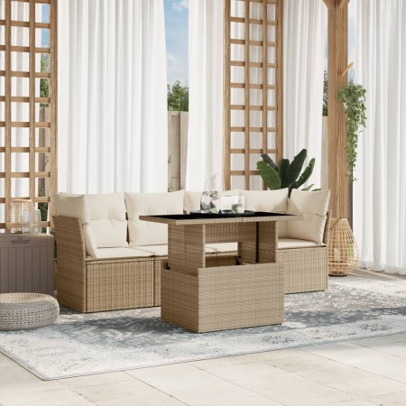 Juego de sofás jardín con cojines 5 pzas ratán sintético beige by , Garden sets - Ref: Foro24-3266348, Price: 360,79 €, Disco...
