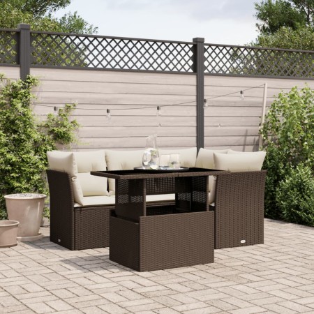Set comedor de jardín 5 piezas y cojines ratán sintético marrón von , Gartensets - Ref: Foro24-3266563, Preis: 382,31 €, Raba...