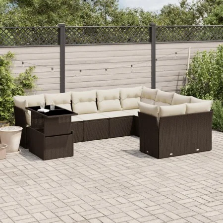 Set de sofás de jardín 10 pzas y cojines ratán sintético marrón by , Garden sets - Ref: Foro24-3266853, Price: 702,54 €, Disc...