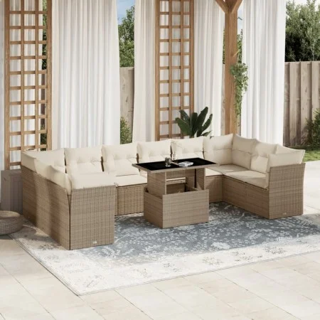 Set de sofás de jardín 11pzas con cojines ratán sintético beige by , Garden sets - Ref: Foro24-3266858, Price: 753,90 €, Disc...