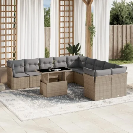 Set de sofás de jardín 11pzas con cojines ratán sintético beige by , Garden sets - Ref: Foro24-3266879, Price: 703,36 €, Disc...