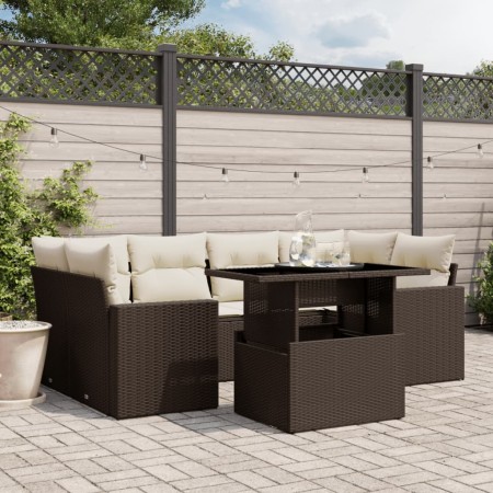 Juego de sofás de jardín 7 piezas con cojines ratán PE marrón by , Garden sets - Ref: Foro24-3267133, Price: 498,42 €, Discou...