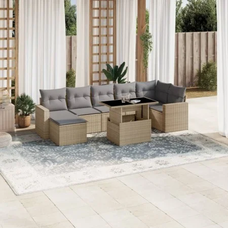 Set de sofás de jardín y cojines 8 piezas ratán sintético beige by , Garden sets - Ref: Foro24-3267429, Price: 532,59 €, Disc...