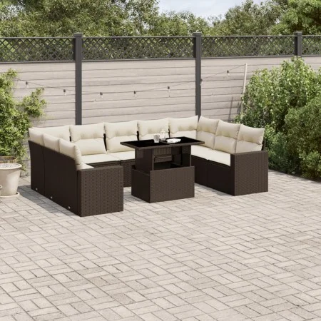 Set de sofás de jardín 10 pzas y cojines ratán sintético marrón by , Garden sets - Ref: Foro24-3267483, Price: 695,74 €, Disc...