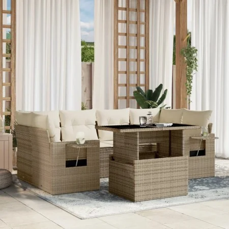 Set sofás de jardín 7 piezas y cojines ratán sintético beige de , Conjuntos de jardín - Ref: Foro24-3267758, Precio: 547,66 €...
