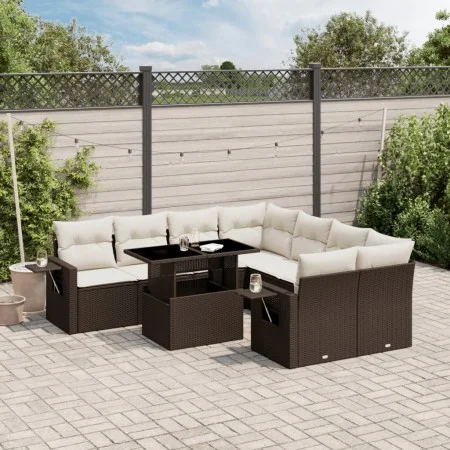 Set de sofás de jardín 9 pzas y cojines ratán sintético marrón by , Garden sets - Ref: Foro24-3267803, Price: 650,42 €, Disco...