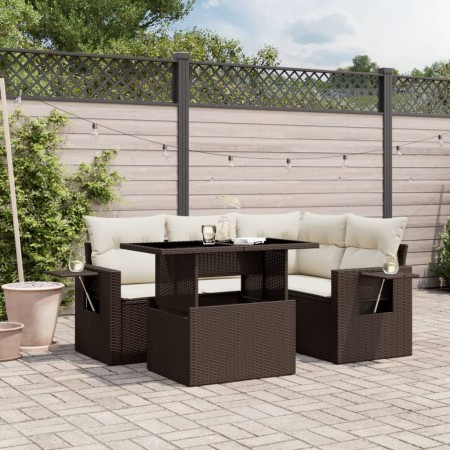 Garten-Essgruppe, 5-teilig, mit braunen Kunststoff-Rattan-Kissen. von , Gartensets - Ref: Foro24-3267883, Preis: 394,65 €, Ra...