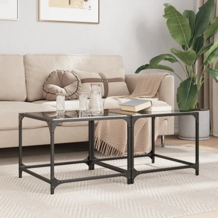 Mesas de centro 2 uds vidrio negro y acero 50x50x40 cm de , Mesas de centro - Ref: Foro24-845969, Precio: 52,07 €, Descuento: %