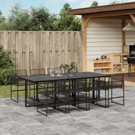 Juego de comedor de jardín 9 piezas ratán sintético negro by , Garden sets - Ref: Foro24-3295035, Price: 557,75 €, Discount: %