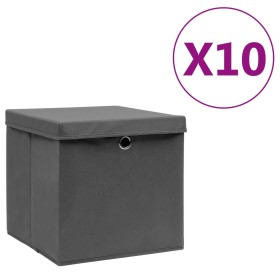 Cajas de almacenaje con tapas 10 uds gris 28x28x28 cm
