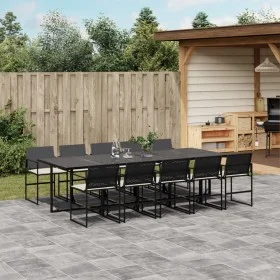 11-teiliges Gartenspeiseset mit schwarzen Polstern aus synthetischem Rattan. von , Gartensets - Ref: Foro24-3295061, Preis: 7...