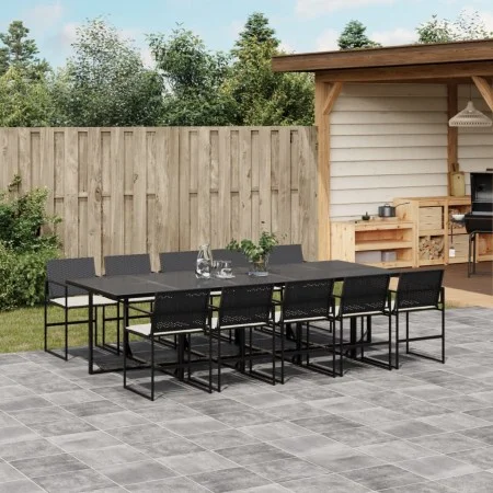 11-teiliges Gartenspeiseset mit schwarzen Polstern aus synthetischem Rattan. von , Gartensets - Ref: Foro24-3295061, Preis: 7...