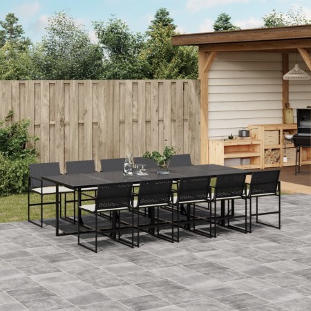 Set de comedor jardín 11 pzas con cojines ratán sintético negro by , Garden sets - Ref: Foro24-3295061, Price: 716,26 €, Disc...