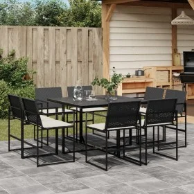 Set de comedor de jardín 9 pzas y cojines ratán sintético negro by , Garden sets - Ref: Foro24-3295063, Price: 431,29 €, Disc...