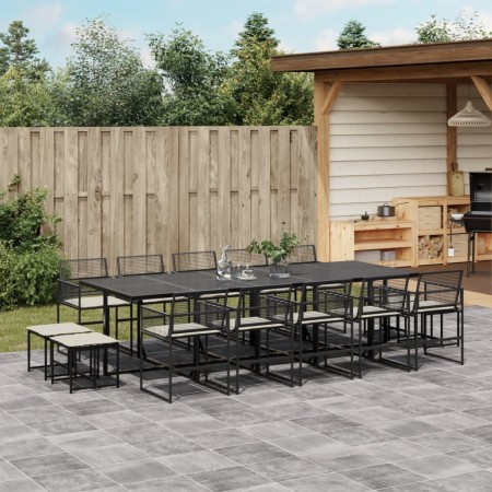Set comedor de jardín con cojines 15 pzas ratán sintético negro de , Conjuntos de jardín - Ref: Foro24-3295021, Precio: 839,61 €