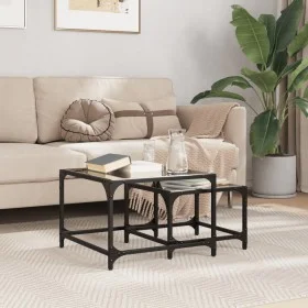 Mesas de centro apilables y tapa de vidrio 2 pzas acero negro by , Coffee table - Ref: Foro24-845983, Price: 49,45 €, Discoun...