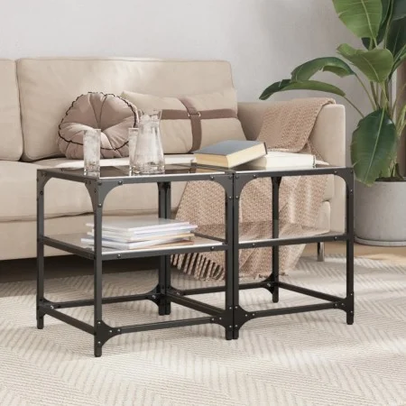 Zwei schwarze Couchtische mit Glasplatte, 40x40x45 cm. von , Couchtisch - Ref: Foro24-846005, Preis: 56,23 €, Rabatt: %