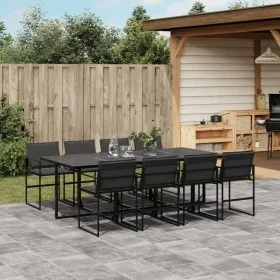 Juego de comedor de jardín 9 piezas con cojines textileno negro by , Garden sets - Ref: Foro24-3295075, Price: 513,61 €, Disc...