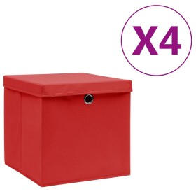 Cajas de almacenaje con tapas 4 uds rojo 28x28x28 cm
