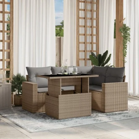 Gartensofa-Set mit 5-teiligen Kissen aus synthetischem Rattan in Beige. von , Gartensets - Ref: Foro24-3267249, Preis: 376,39...