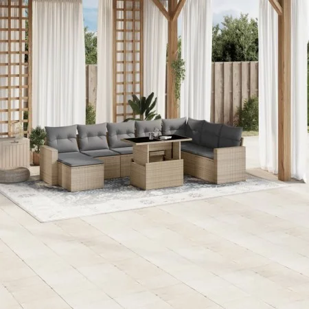 Set de sofás de jardín 9 pzas con cojines ratán sintético beige by , Garden sets - Ref: Foro24-3267469, Price: 585,56 €, Disc...