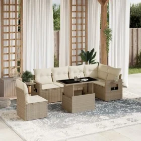 Set sofás de jardín 7 piezas y cojines ratán sintético beige by , Garden sets - Ref: Foro24-3267938, Price: 527,28 €, Discoun...