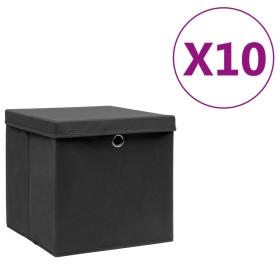 Cajas de almacenaje con tapas 10 uds negro 28x28x28 cm