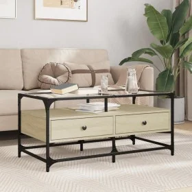 Glasplatte, Stahl, Eiche Sonoma Couchtisch 98,5x50x45 cm von , Couchtisch - Ref: Foro24-846045, Preis: 88,89 €, Rabatt: %