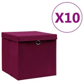 Cajas de almacenaje con tapas 10 uds rojo oscuro 28x28x28 cm