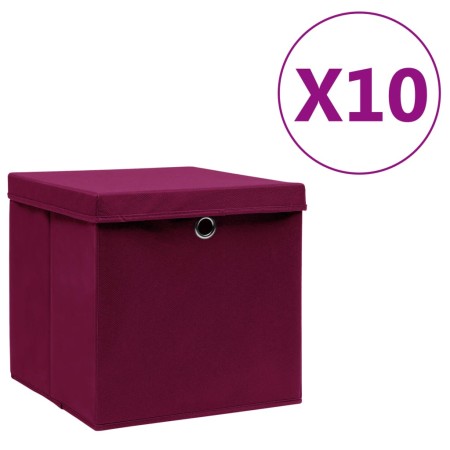Storage boxes with lids 10 pcs dark red 28x28x28 cm by vidaXL, Storage baskets - Ref: Foro24-325202, Price: 57,45 €, Discount: %