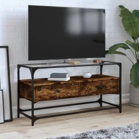 Mueble TV cristal y madera ingeniería roble ahumado 98x35x51 cm by , TV Furniture - Ref: Foro24-846066, Price: 77,42 €, Disco...