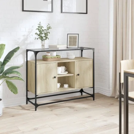 Aparador cristal y madera ingeniería roble Sonoma 98x35x81 cm by , Sideboards - Ref: Foro24-846070, Price: 96,63 €, Discount: %