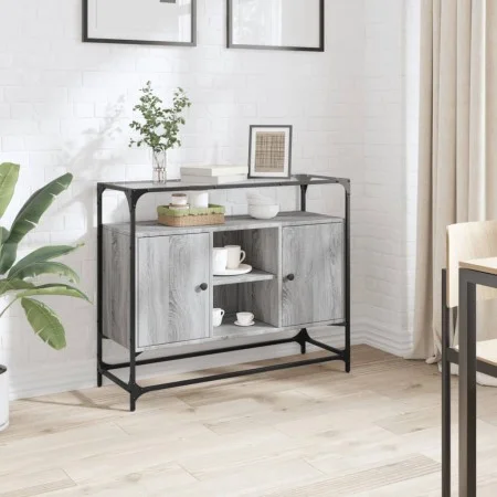 Aparador cristal y madera ingeniería gris Sonoma 98x35x81 cm by , Sideboards - Ref: Foro24-846072, Price: 92,75 €, Discount: %