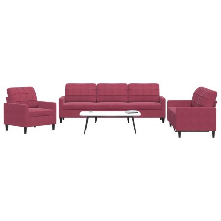 Juego de sofás con cojines 3 piezas terciopelo rojo tinto by , Sofas - Ref: Foro24-3278435, Price: 660,59 €, Discount: %
