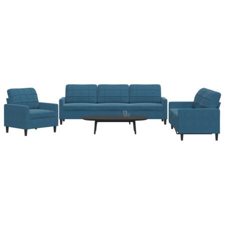 Juego de sofás con cojines 3 piezas terciopelo azul by , Sofas - Ref: Foro24-3278440, Price: 768,68 €, Discount: %