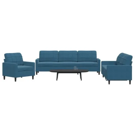 Sofagarnitur mit 3-teiligen blauen Samtkissen von , Sofas - Ref: Foro24-3278440, Preis: 753,83 €, Rabatt: %