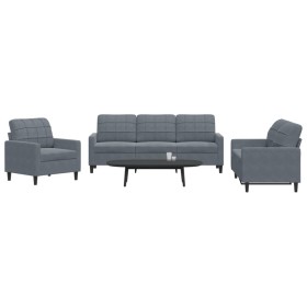 Dreiteiliges Sofaset mit dunkelgrauen Samtkissen. von , Sofas - Ref: Foro24-3278352, Preis: 618,33 €, Rabatt: %