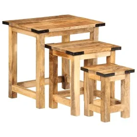 Mesas apilables 3 piezas madera maciza de mango rugosa by , Side tables - Ref: Foro24-358502, Price: 86,47 €, Discount: %