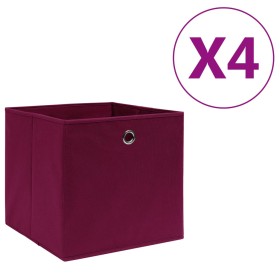 Caja de almacenaje 4 uds tela no tejida rojo oscuro 28x28x28 cm