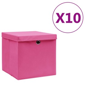 Cajas de almacenamiento con tapas 10 uds 28x28x28 cm rosa